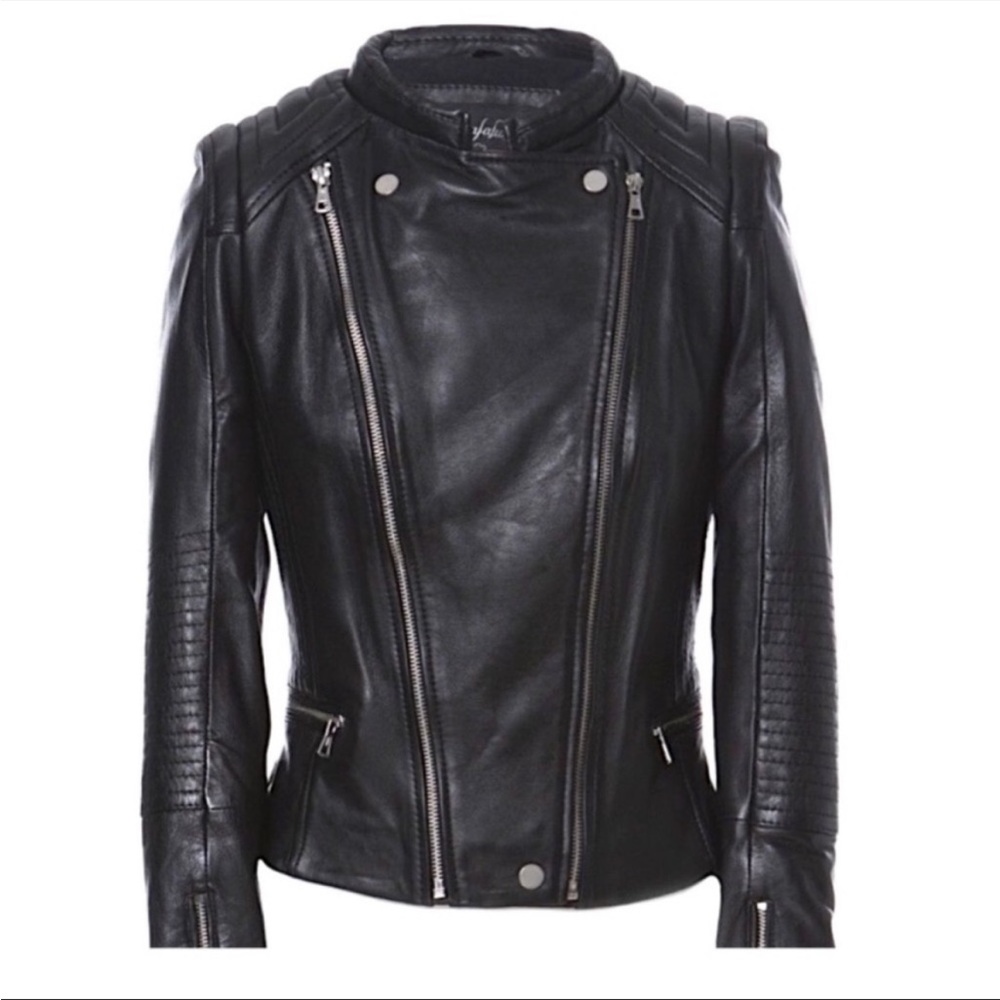 ZARA Trafaluc Women’s Leather Moto Jacket size XS black worn by celebrities